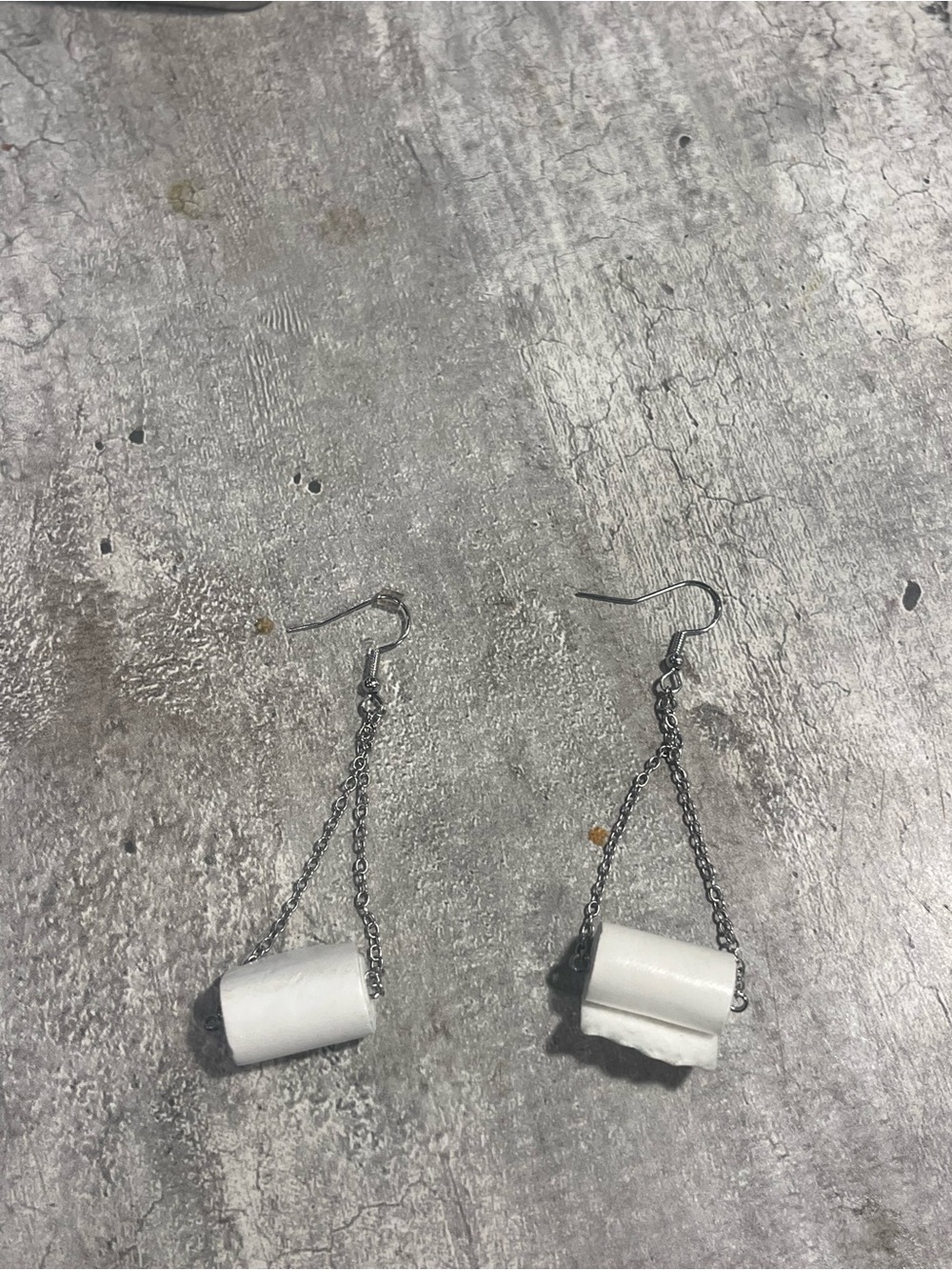 Novelty Toilet Paper Roll Dangle Earrings in White